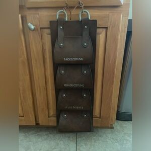 Vintage German Leather Magazine Newspaper Organizer 24x8”